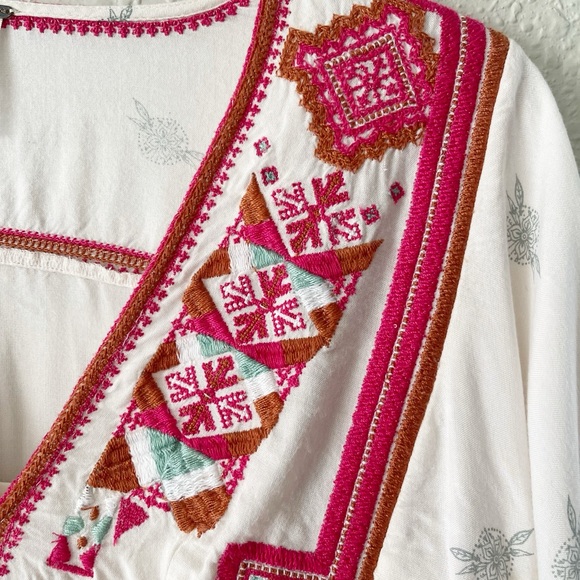 Free People Tulum 3/4 Bell Sleeve Embroidered Boho Tunic Mini Dress S - Picture 6 of 14